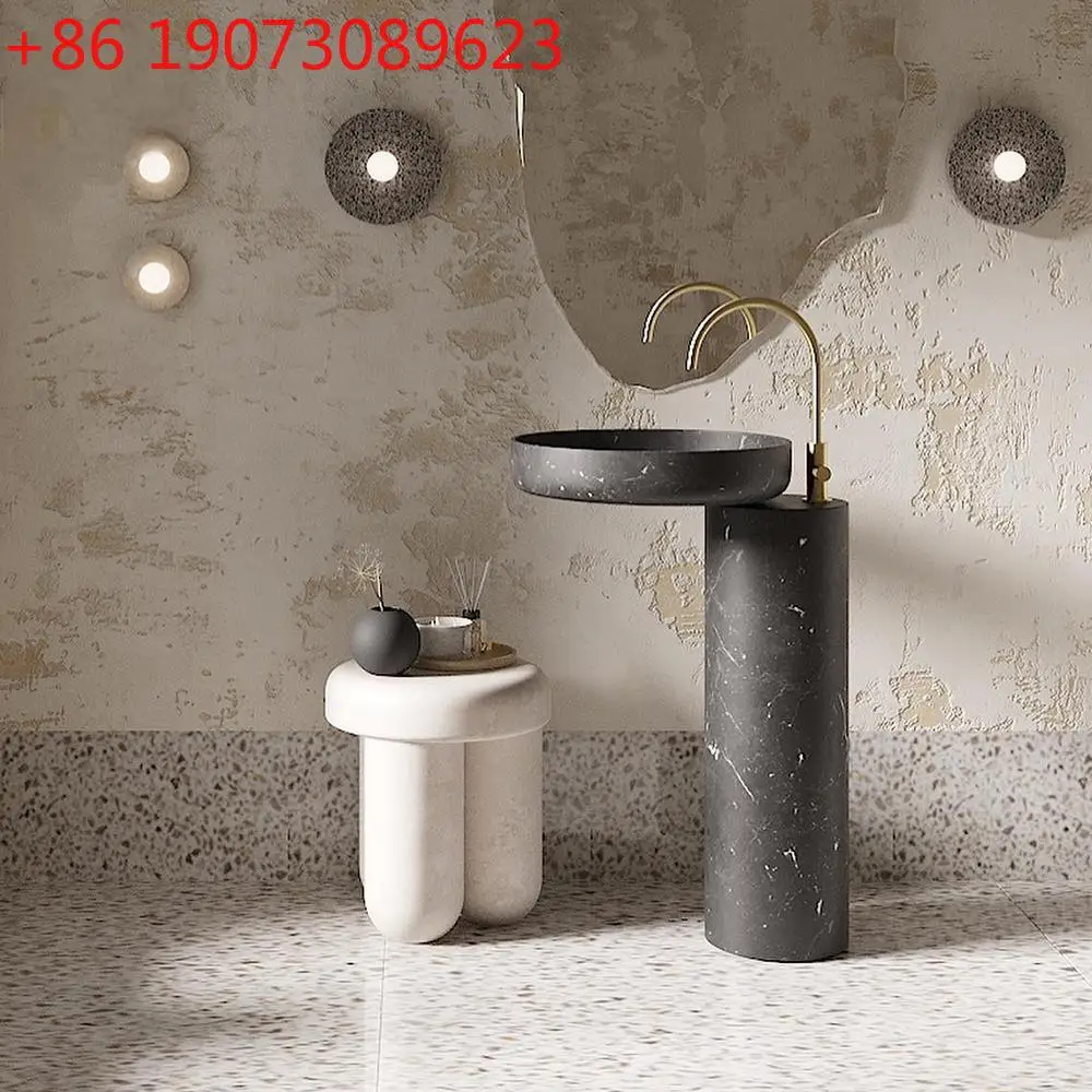 

Handcarved Vintage Marble Pedestal Sink: Antique Freestanding Basin