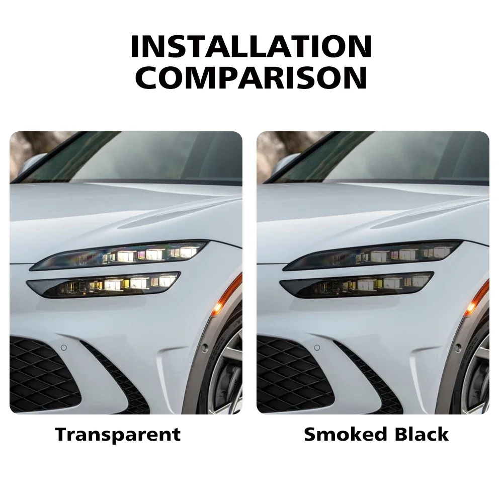 For GENESIS GV60 2022-2026 High Gloss Smoke Black Pre-Cut Headlight Protection Film TPU PPF Kit Anti-Scratch Vinyl Wrap Cover