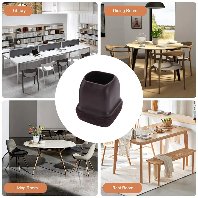 BUENO-16 protectores de suelo para patas de silla de silicona marrón, gorros cuadrados para patas de silla con fieltro envuelto