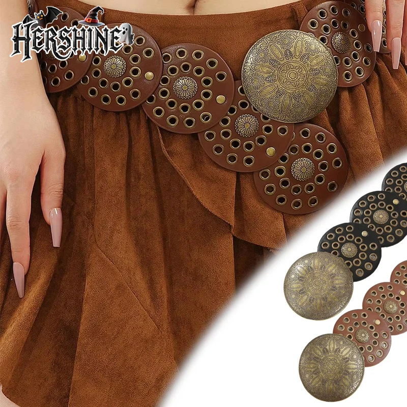 

HERSHINE цельный женский винтажный кожаный круглый широкий ремень в стиле пэчворк с заклепками, богемный и западный ковбойский стиль, весна, лето