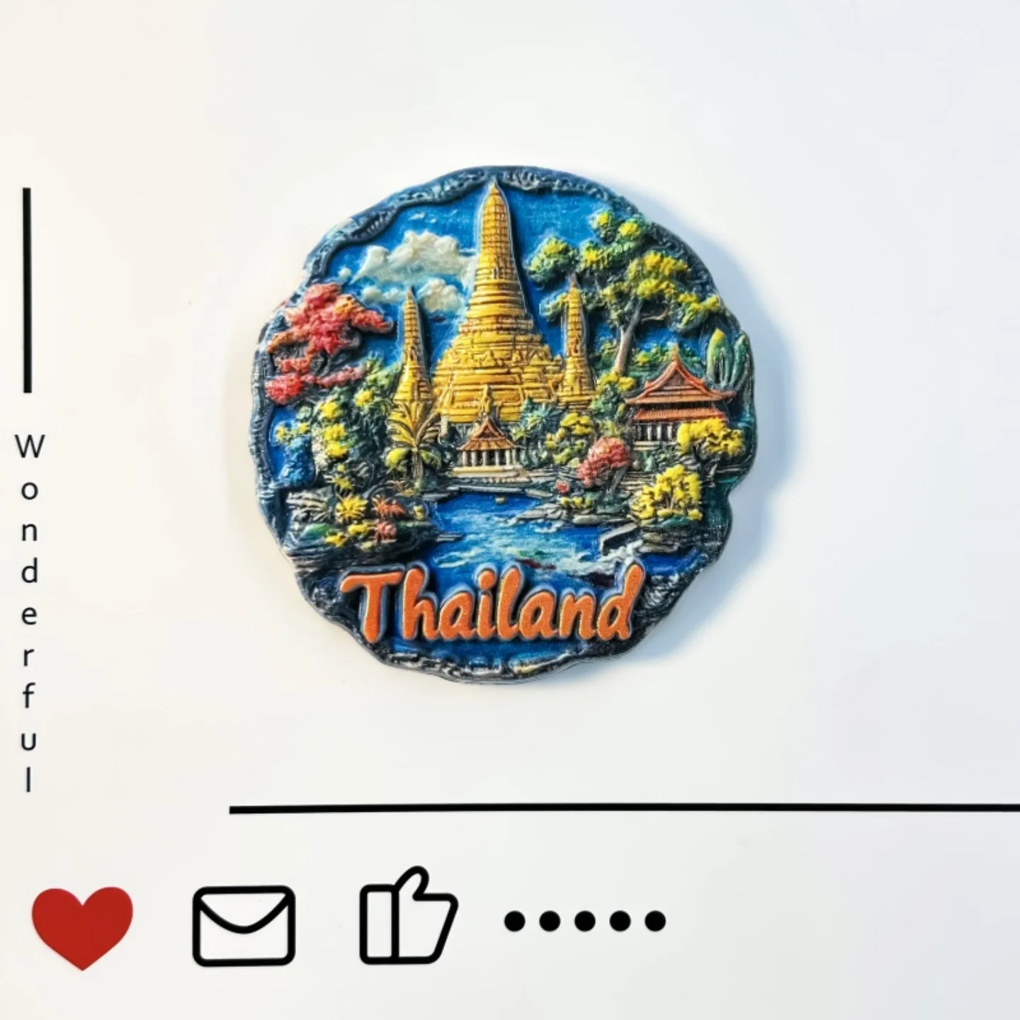Tailandia, paisajes icónicos, Zheng Wang Temple, cinco pagodas budistas, refrigerador en relieve con pegatinas magnéticas