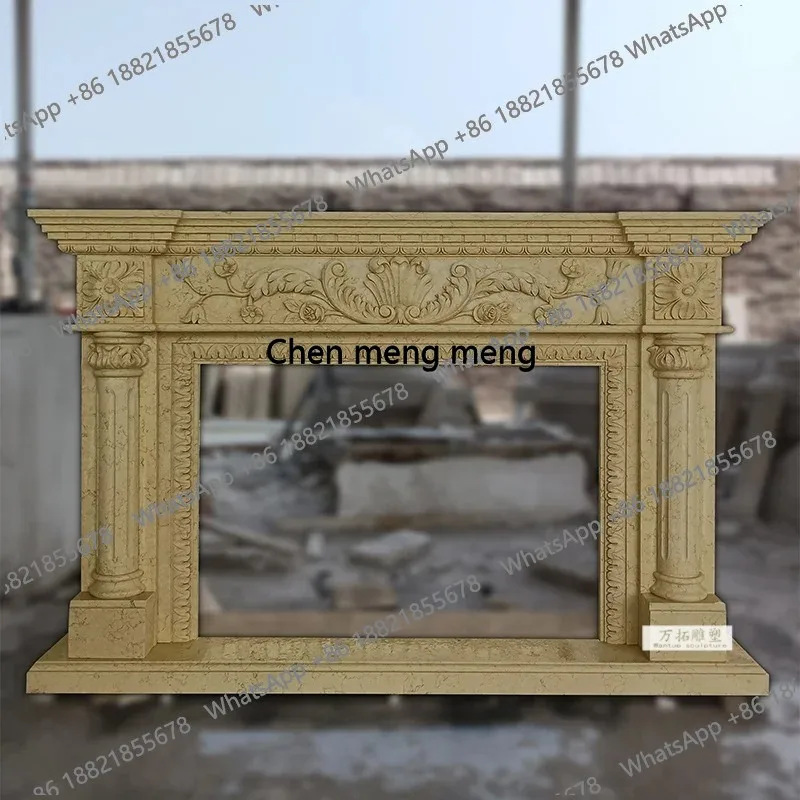 Z183  Natural stone, European carved marble fireplace, Egyptian beige decorative mantel custom
