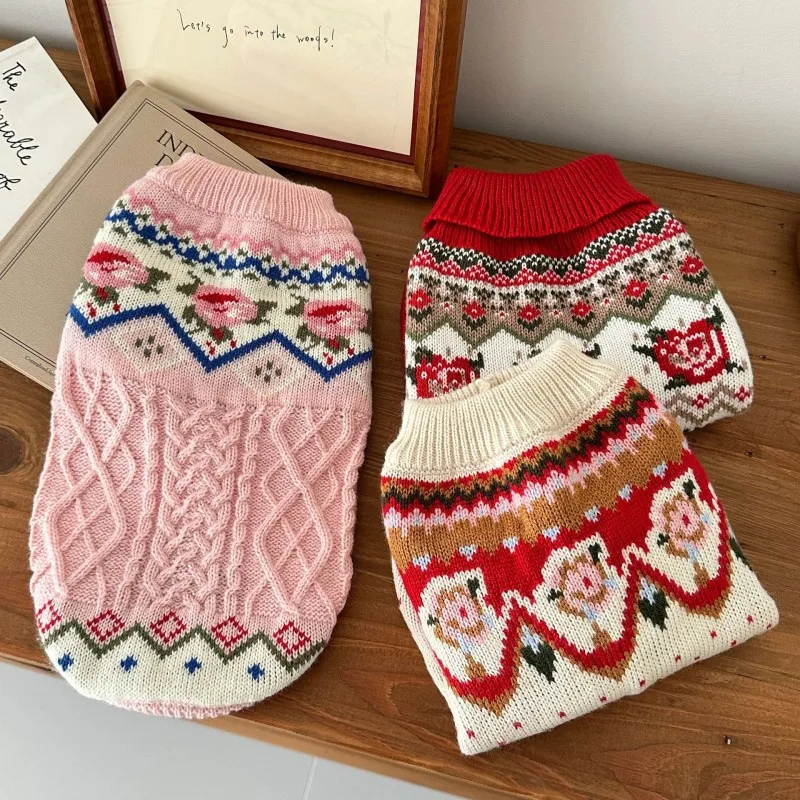 Blumen-Hundepullover Haustier-Pullover Kleine Hundekleidung Herbst Winter Welpen Warmer Mantel Chihuahua Bichon Frise Outfits Katzen- und Hundebekleidung