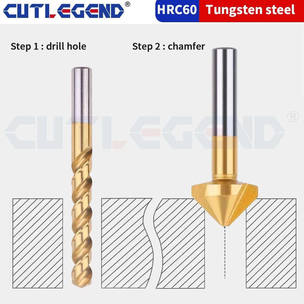 90 Degree Countersink HSS Chamfering Metal Milling Tool 1 Flute 3 Flute Cutter De-Durring Orifice Rose Cove Drill 6.3 8.3 10.4