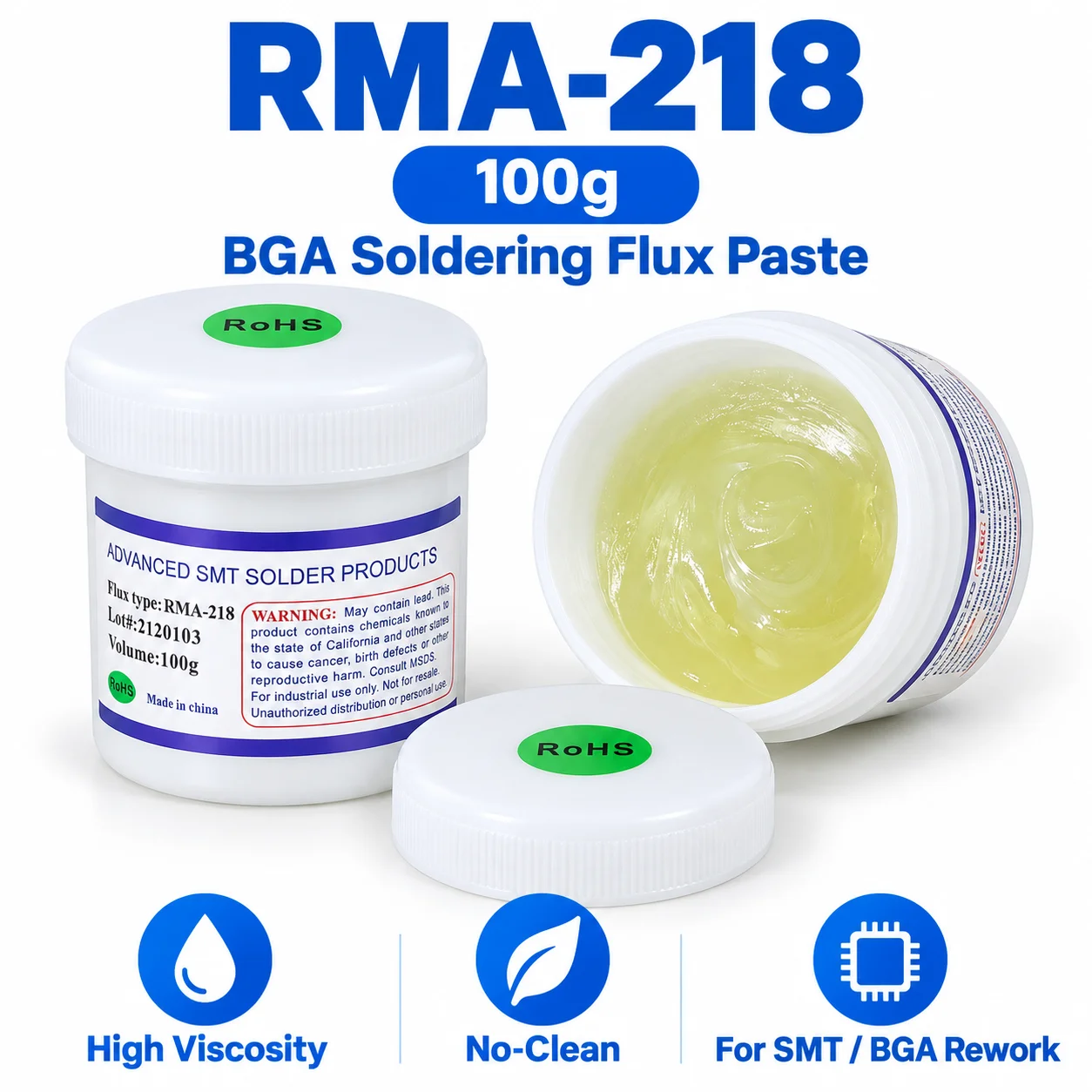 RMA-218 100g No-Clean BGA Soldering Flux Paste for SMT SMD Reballing PCB Motherboard Phone Repair