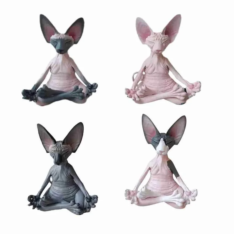 Meditation Yoga Happy Cat Whimsical Buddha Sphinx Cat Figurine Art Deco Sculpture Outdoor Garden Statue Figurine