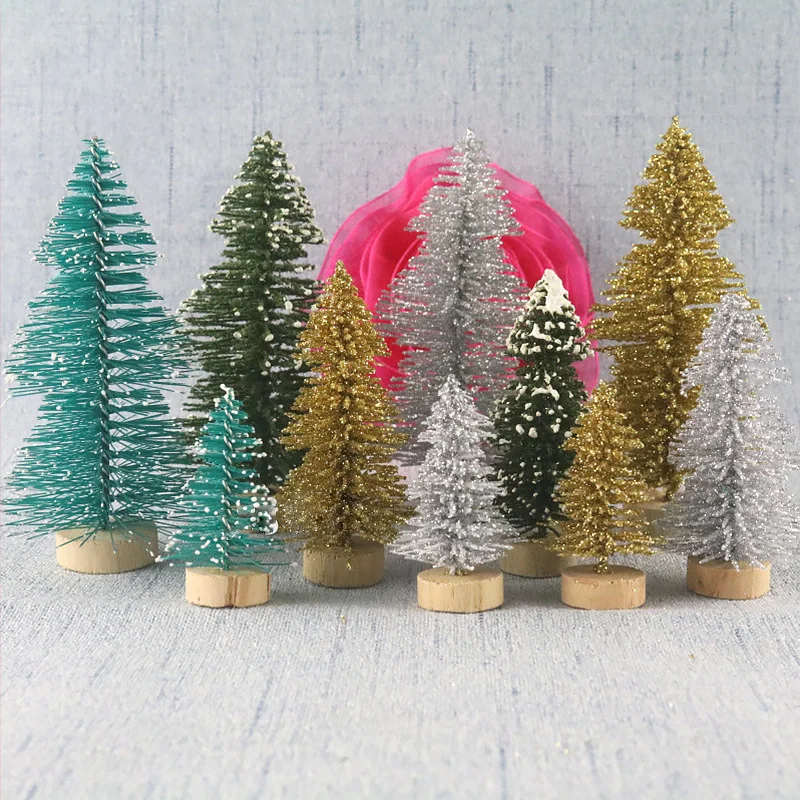 5pcs Mini Christmas Tree Fake Small Cedar Pine Tree Sisal Placed New Year Xmas Home Party Desktop Ornament Navidad Creative Gift