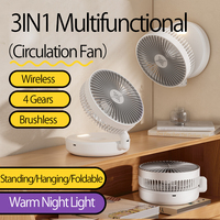 2024 New Style 5000mAh Small Portable Fan Rechargeable Wall Mounted Fan 90° Foldable Desktop Fan 4 Gears With Warm Night Light