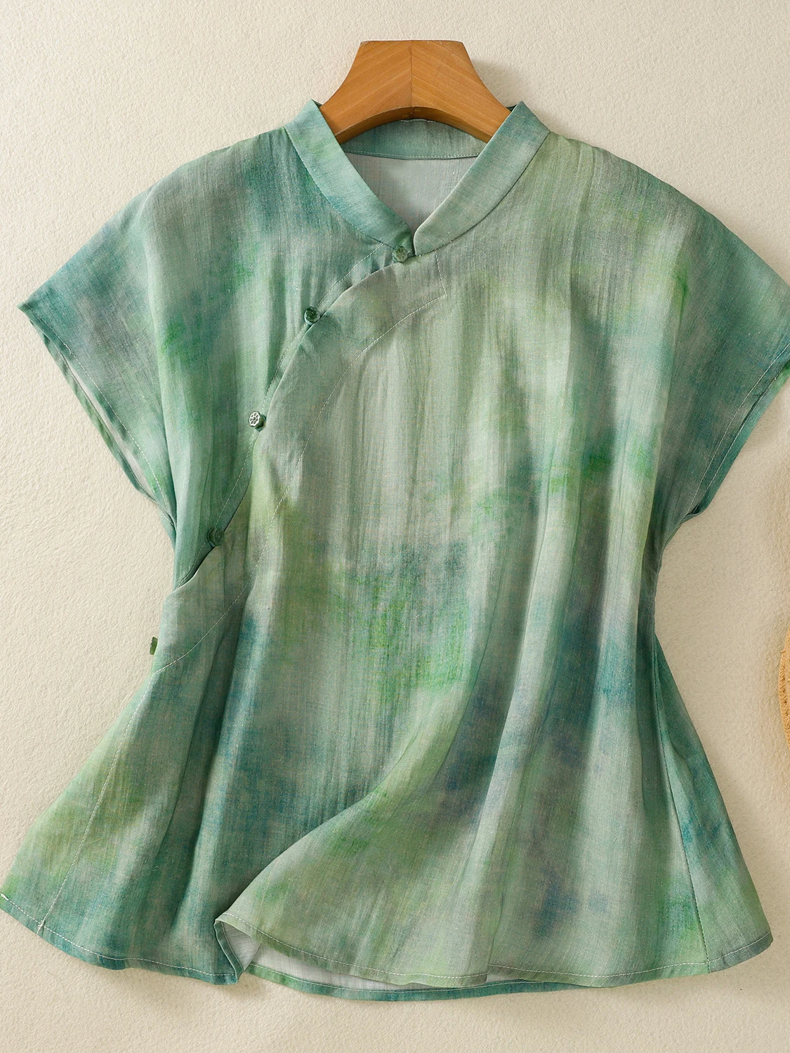 

Женская блузка в стиле шинуазри с вышивкой, большой размер, воротник-стойка, из смесового хлопка и льна, удобная, дышащая, повседневная