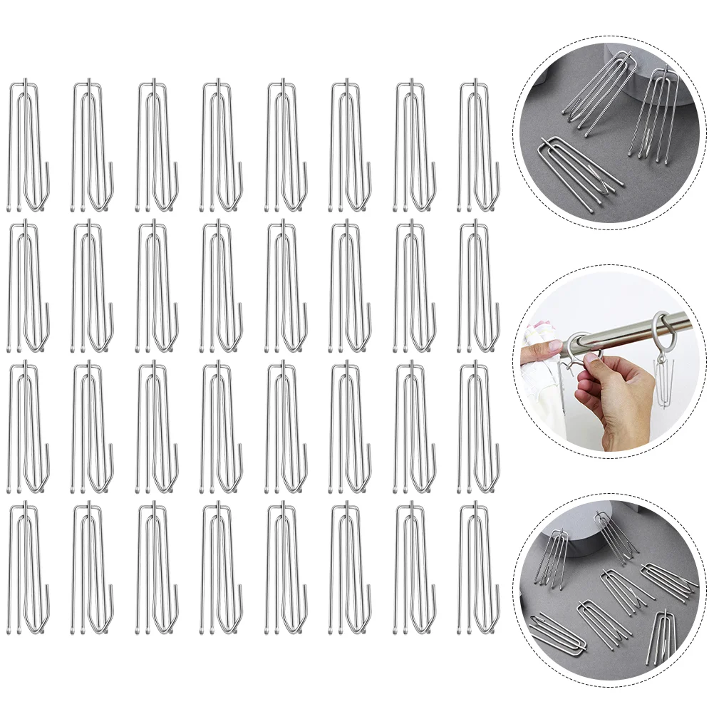 30 Pcs Pleater Tape Hooks Curtain Clips Pleated for Curtains Silver Stainless Steel 4 Prong Pinch