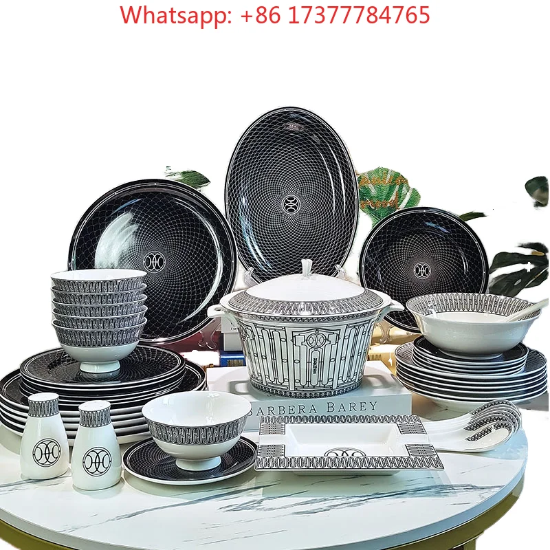 Nordic China Dinnerware Set, 6 Persons Decorative Porcelain Plates For Wedding