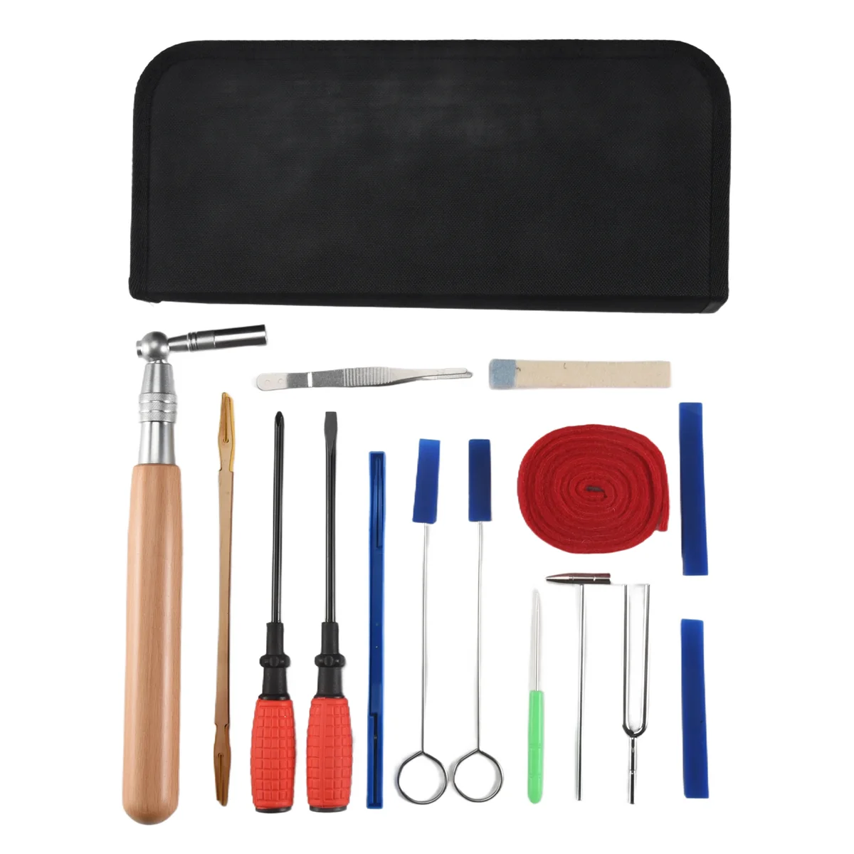 Piano Tuning Kit 16Pcs Professional Piano Tuners Tools Set Wrench Hammer Mute Fork Screwdriver Belt Tweezers Clip