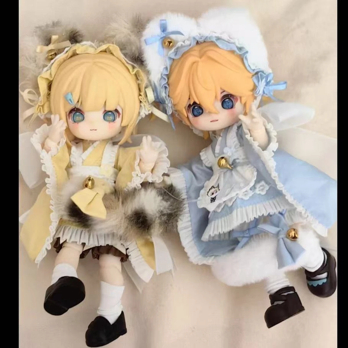 

Кукольная одежда 16 см, костюм для 1/12 BJD куклы OB11, украшения с кошачьими ушками + платье + арон + шорты + хвост, игрушки для девочек, аксессуары для кукол