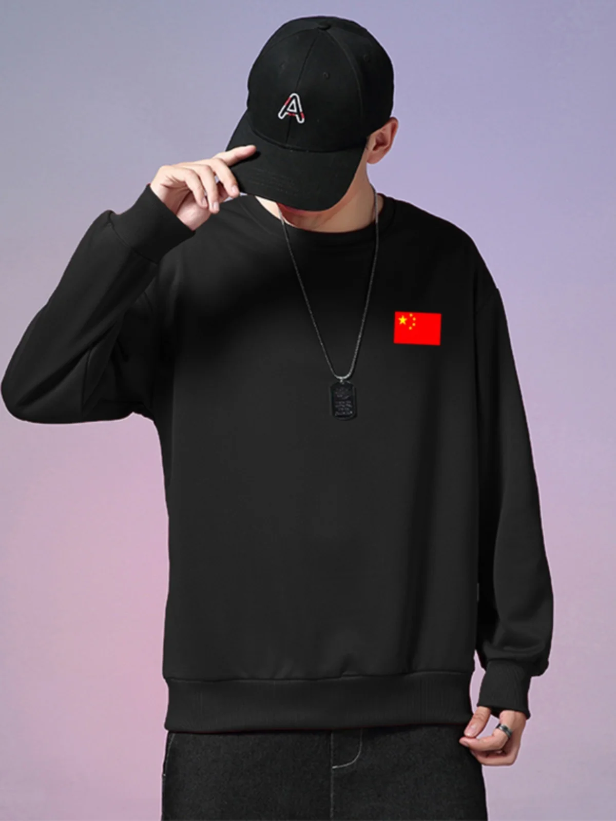 

Свободный крой, длинный рукав, круглый вырез, тонкий свитшот с принтом, весна-осень, дизайн с изображением национального флага, модный уличный стиль.