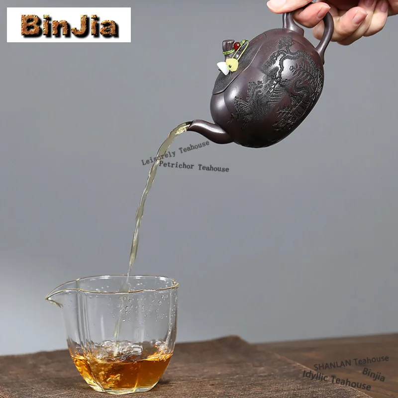 240ml Luxury Yixing Purple Clay Teapots Handmade Squirrel Pumpkin Pot Raw Ore Red Dragon Blood Sand Mud Kettle Zisha Tea Set