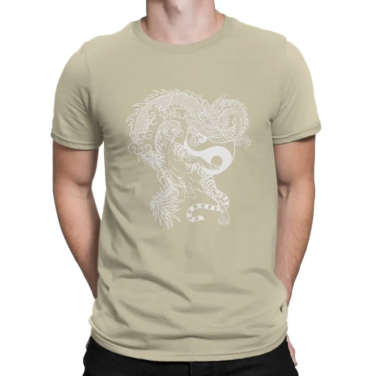 T-Shirts for Men Crewneck T Shirt Dragon Design Tee Shirt Casual Chines Dragon and Tiger Tattoo Graphic Yin and Yang Symbol tops