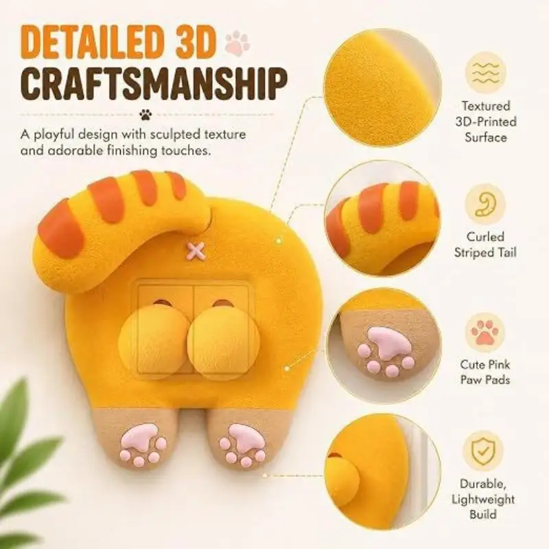 Kreativer Katzen-Po-Schalter-Panel-Aufkleber, niedlicher 3D-Tier-Orange-Katzen-Schalter-Panel-Schutzabdeckung, Heim-Wanddekorationsaufkleber, 1 Stück – Detail 7