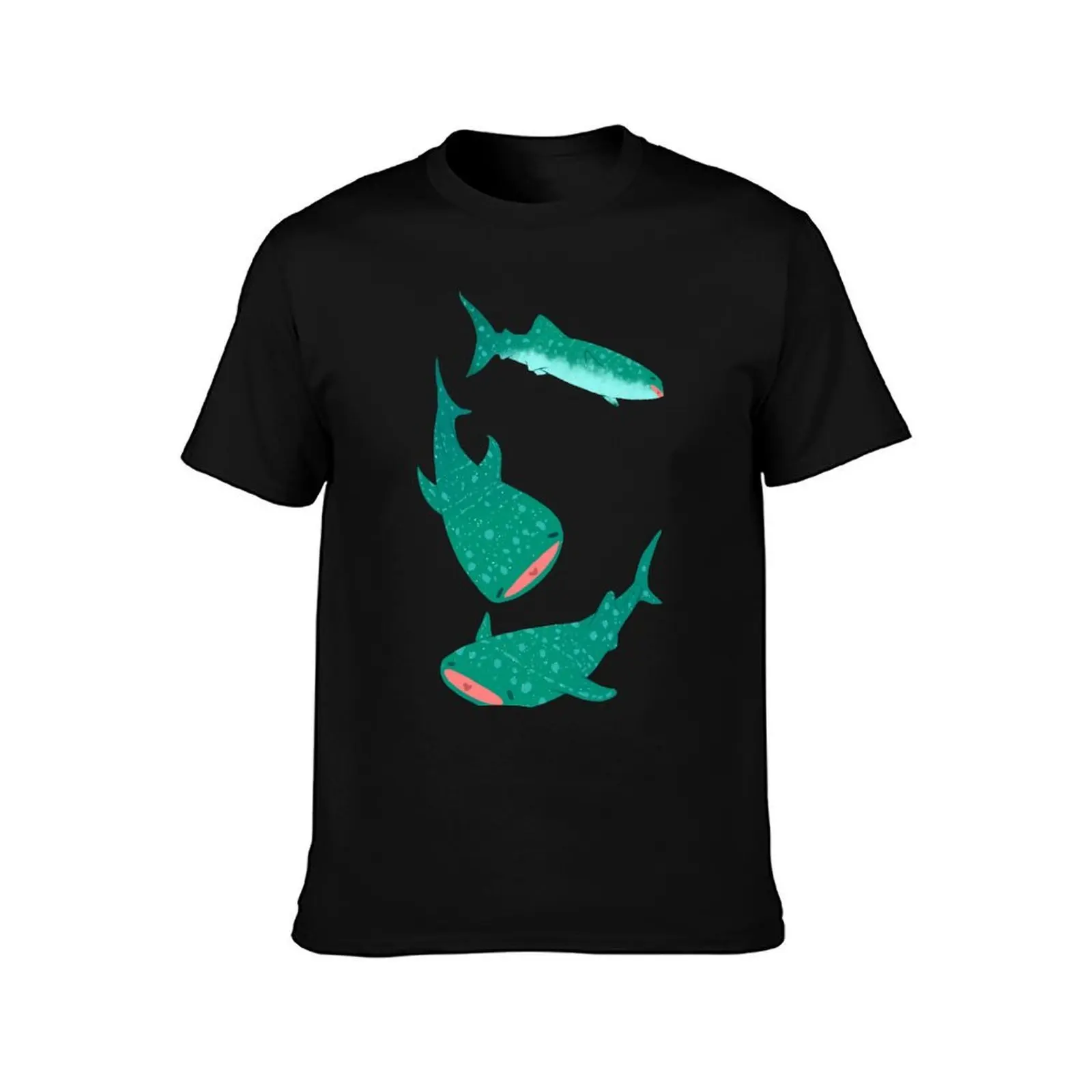 Teal Whale Shark T-Shirt, Summer Casual Cotton Tee, Oversized Streetwear Tops, Vintage Graphic Print, Loose Fit Short Sleeve