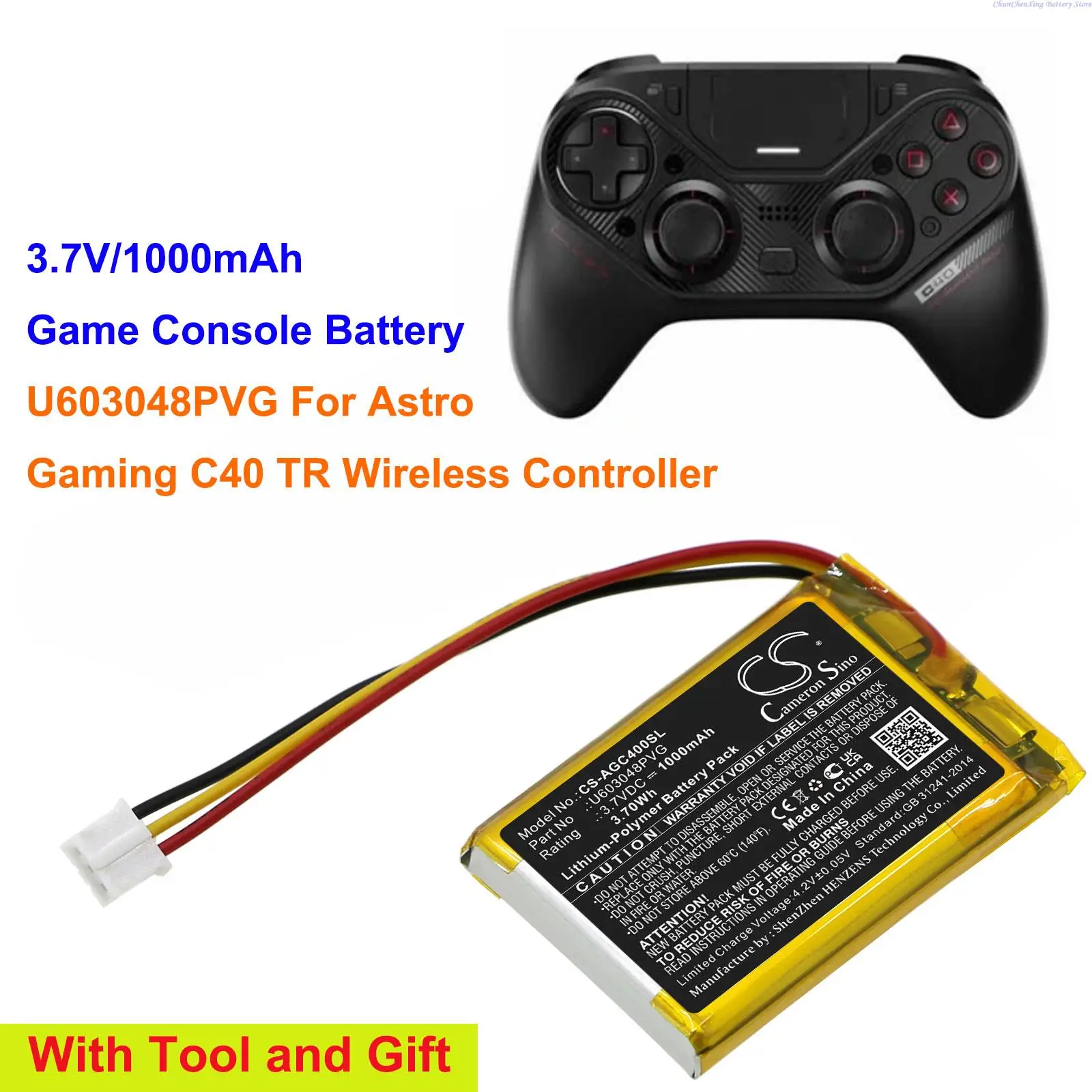 1000mAh Game Console Battery U603048PVG for Astro Gaming C40 TR Wireless Controller