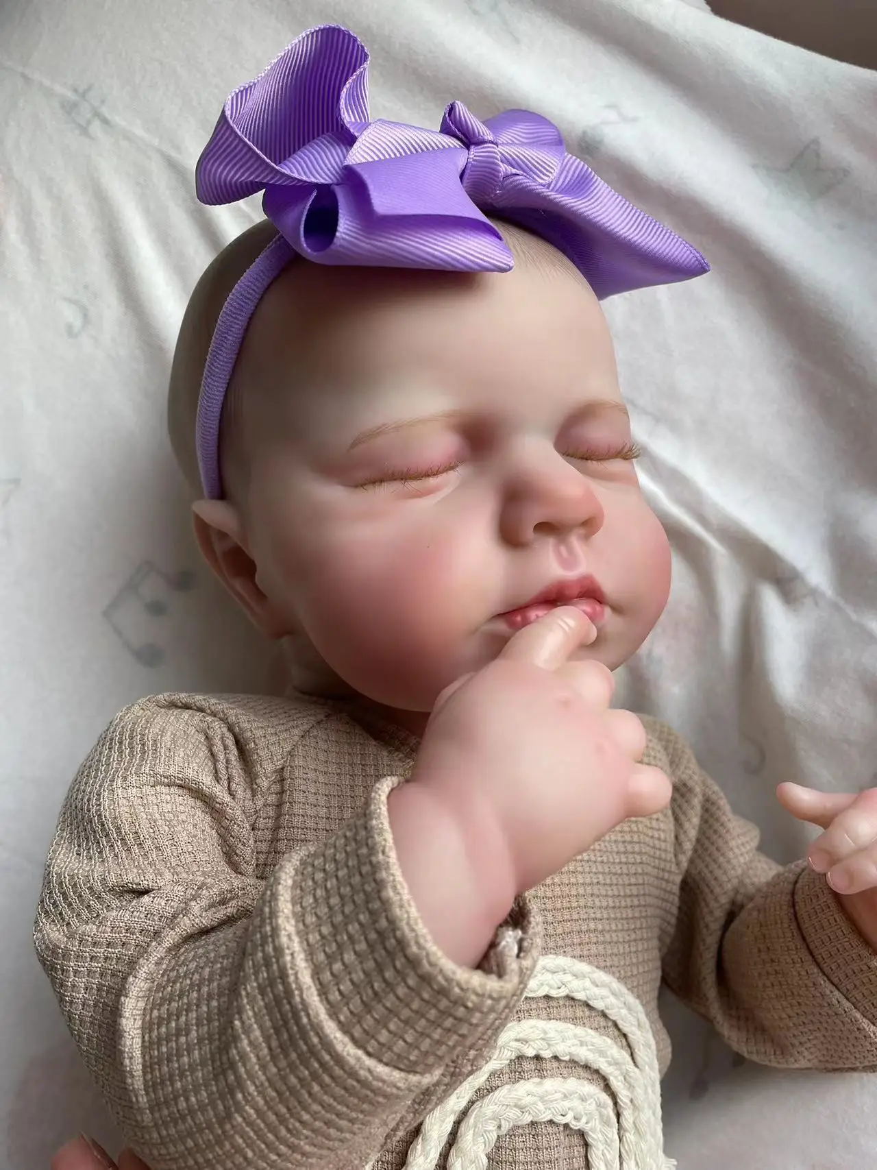 19inch LouLou Soft Cloth Body Lifelike Newborn Reborn Doll Multiple Layers Painting 3D Skin with Visible Veins Hand Painted Hair