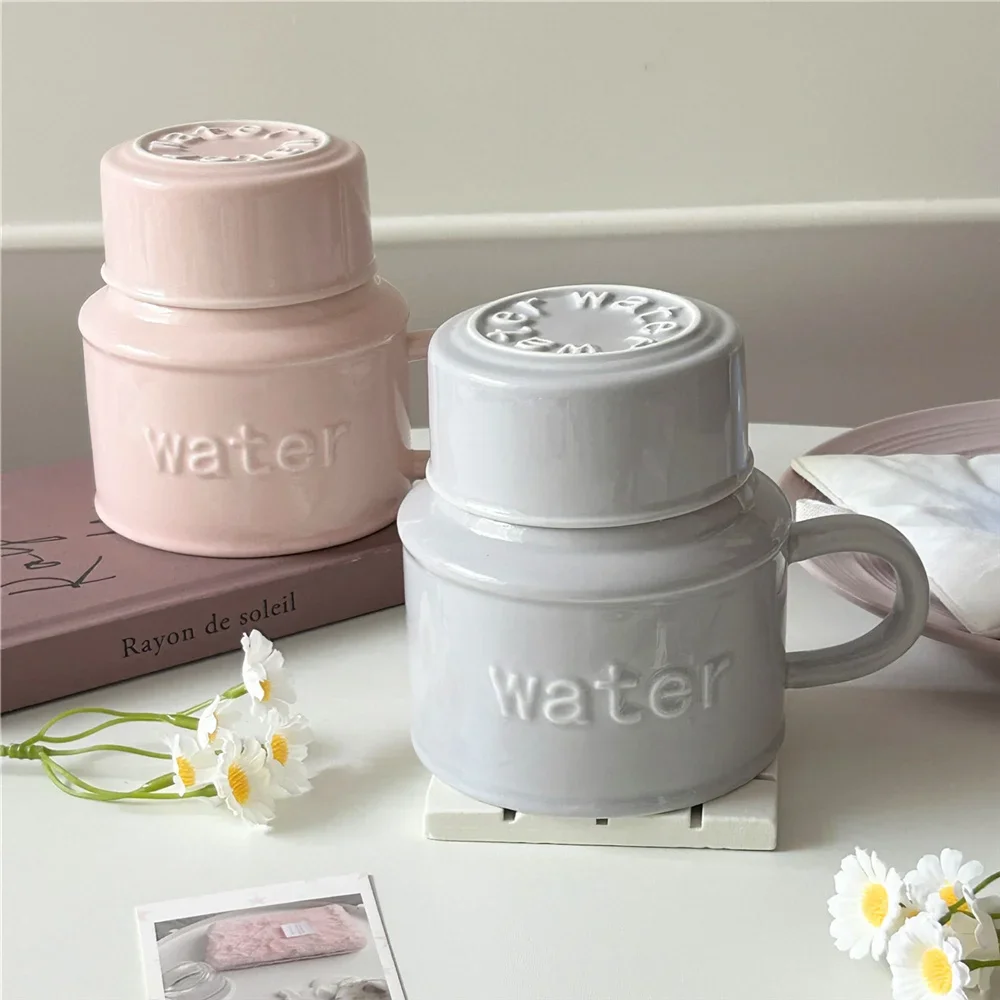 

multifunctional large and small cups creatively designed water bottle-shaped cups with lids Ceramic cups