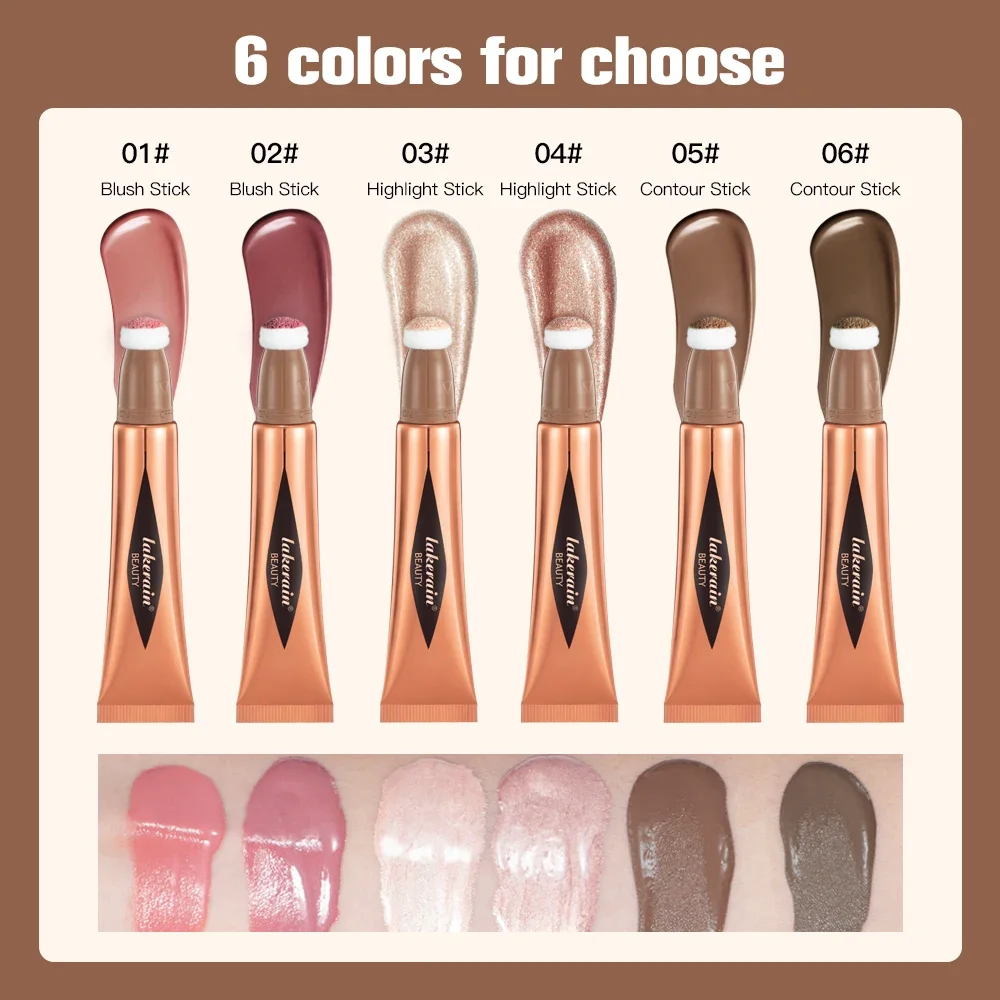 Lakerain Beauty أحمر الخدود عصا سهلة السائل أحمر الخدود الوجه أحمر الخدود الطبيعي كريم الخد تينت سطع العين تسليط الضوء على كونتور الإسفنج رئيس #3