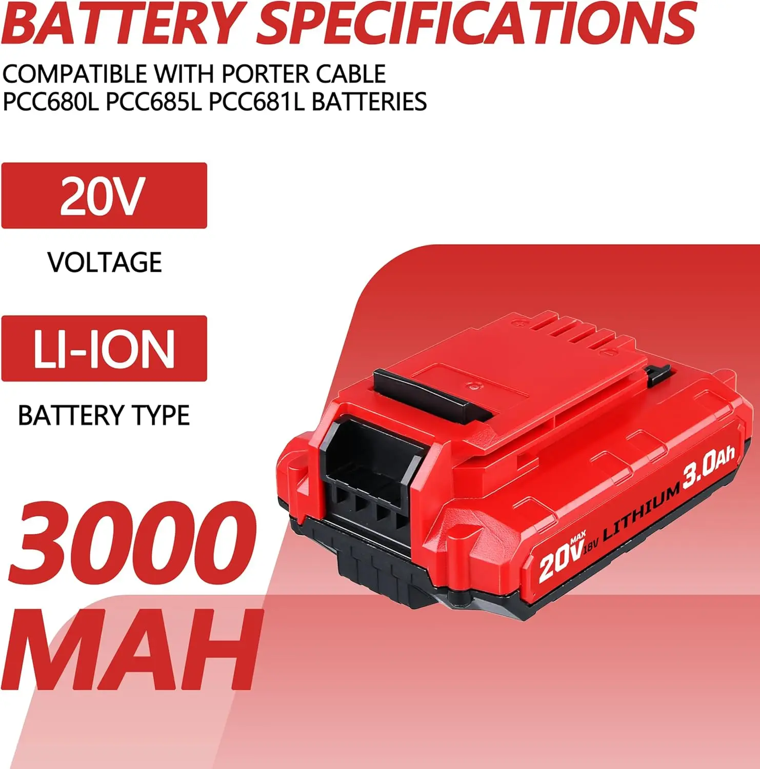Replacement for Porter Cable 20V 3.0AH PCC680L Battery and PCC692L Charger Compatible with PCC685L PCC681L PCC682L Power Tool