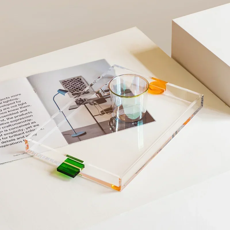 High-end Fashion Acrylic Transparent Water CupTray Teacup Storage Creative Simple Modern Trays Decorative Household Rectangular