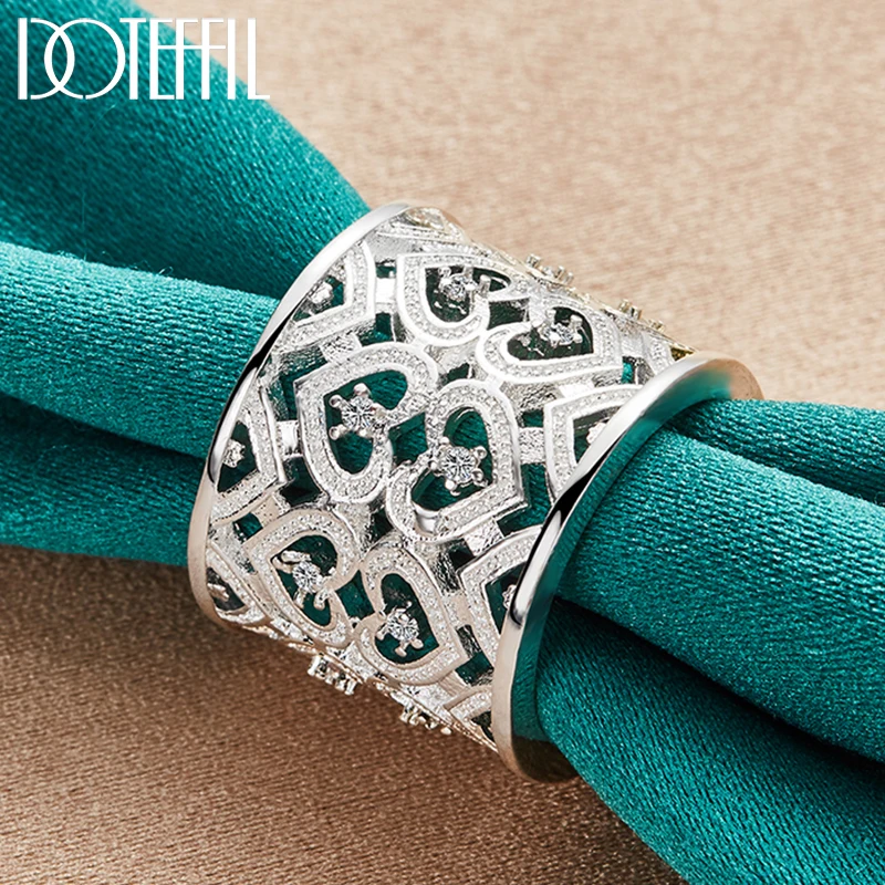 DOTEFFIL 925 Sterling Silver Big Net Weaving Ring For Women Wedding Engagement Party Fashion Charm Jewelry