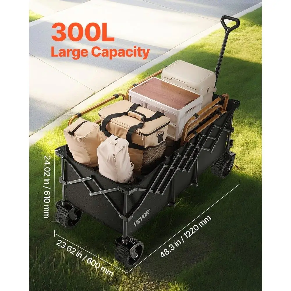 Heavy Duty Folding Wagon Cart 300L 450LB Capacity Collapsible Design Service Life