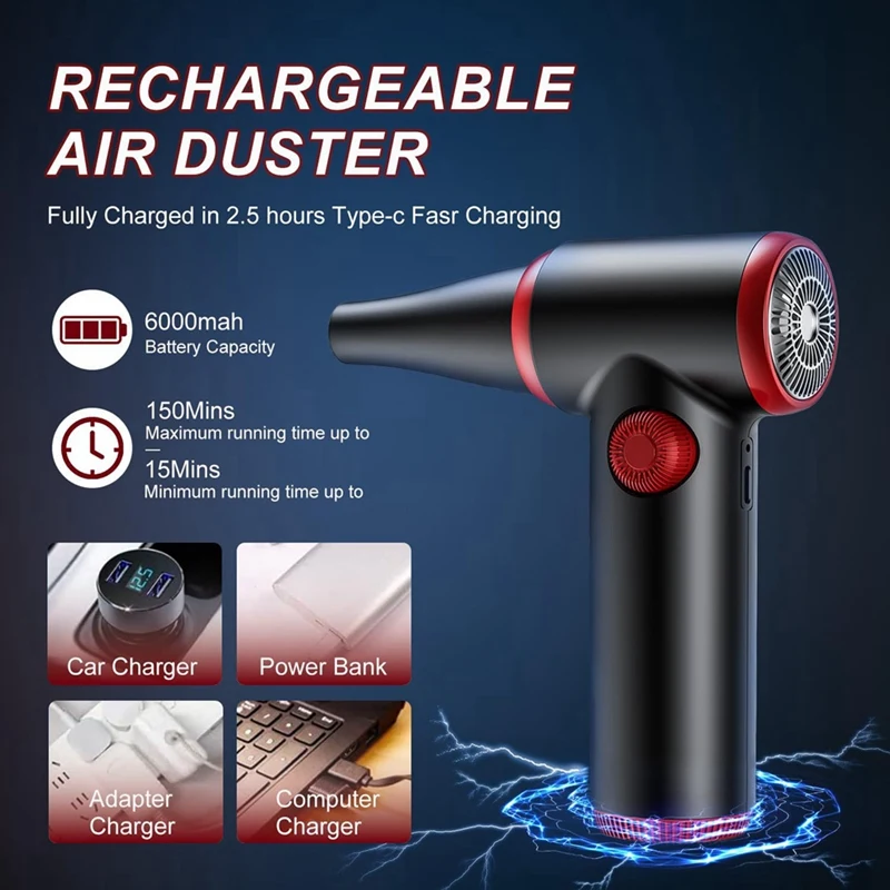 Compressed Air Duster Electric Air Duster 100500RPM With LED Light Rechargeable Air Blower For Computer PC