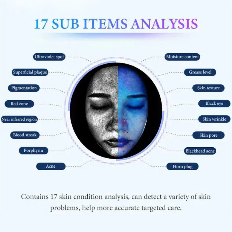 Magic Mirror 3D Skin Analyzer เครื่องสแกนใบหน้าอัตโนมัติการตรวจจับใบหน้าเต็มรูปแบบ 8 Spectra การวิเคราะห์ปัญหาผิวอุปกรณ์ร้านเสริมสวย