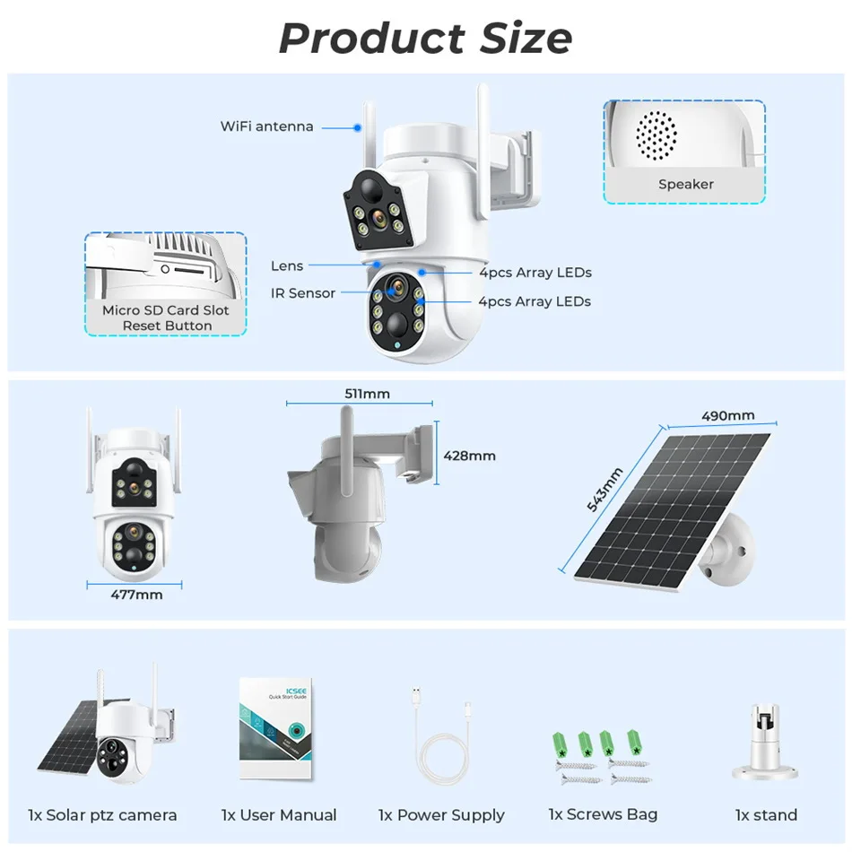 Solarbetriebene Kabellose Doppellinsen-Bullet-Kamera 360° PTZ Outdoor HD Sicherheitskamera – Detail 12