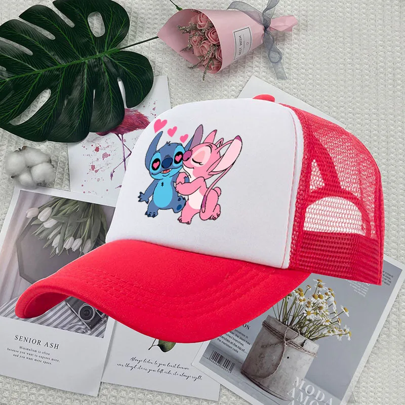 Kawaii Lilo & Stitch Animated Children's Sunshade Mesh Cap Cartoon Stitch Outdoor Leisure Sports Cap Trucker Baseball Cap