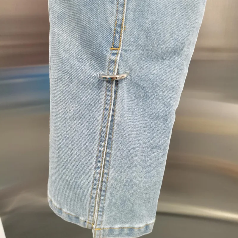 Hksh primavera outono novas mulheres jeans fino ajuste divisão angustiado lavado denim retro high street elegante moda lápis calças hk17858