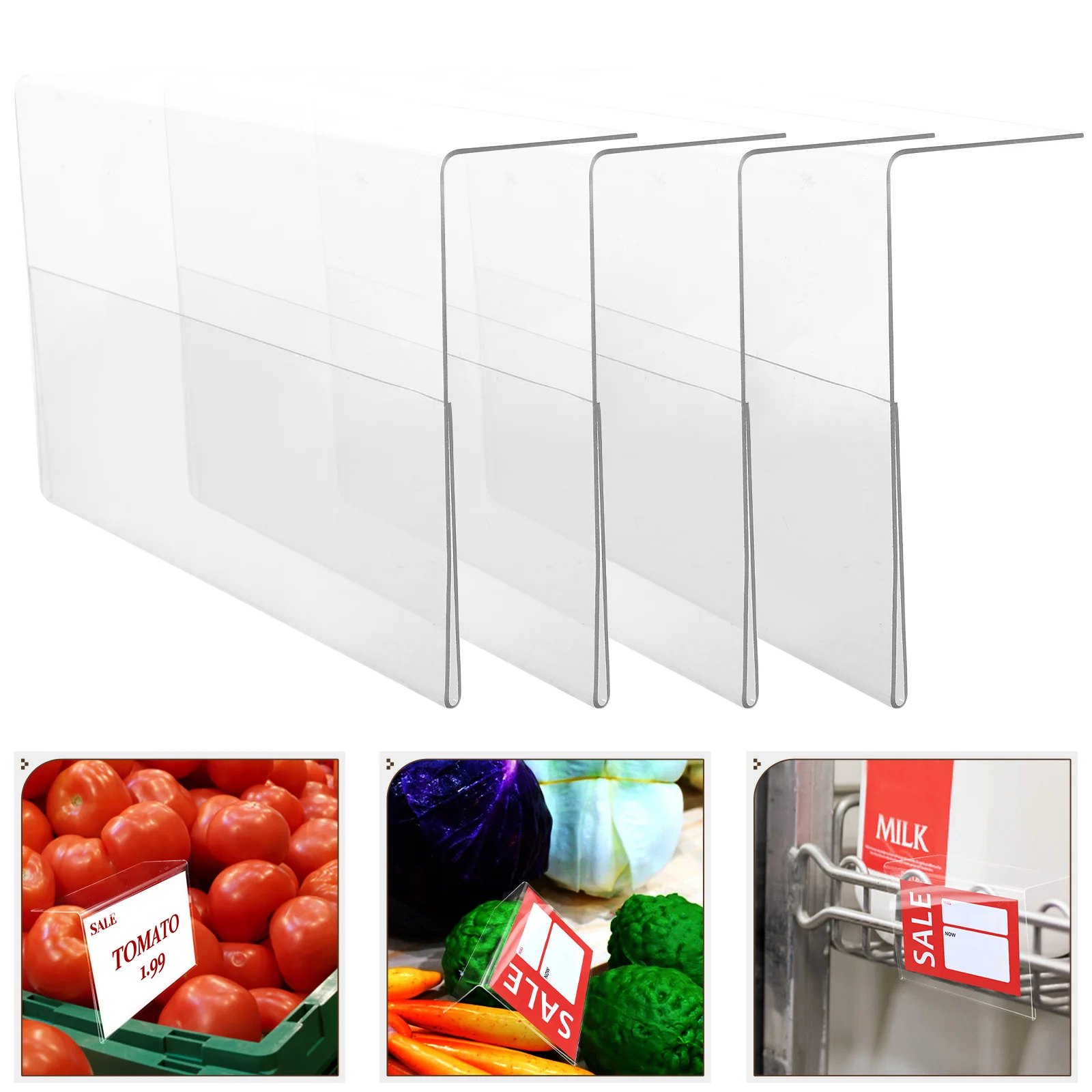 

4pcs Price Tag Holder Supermarket Shelf Label Holders Display Stand For Store Merchandise Advertising Signs Transparent