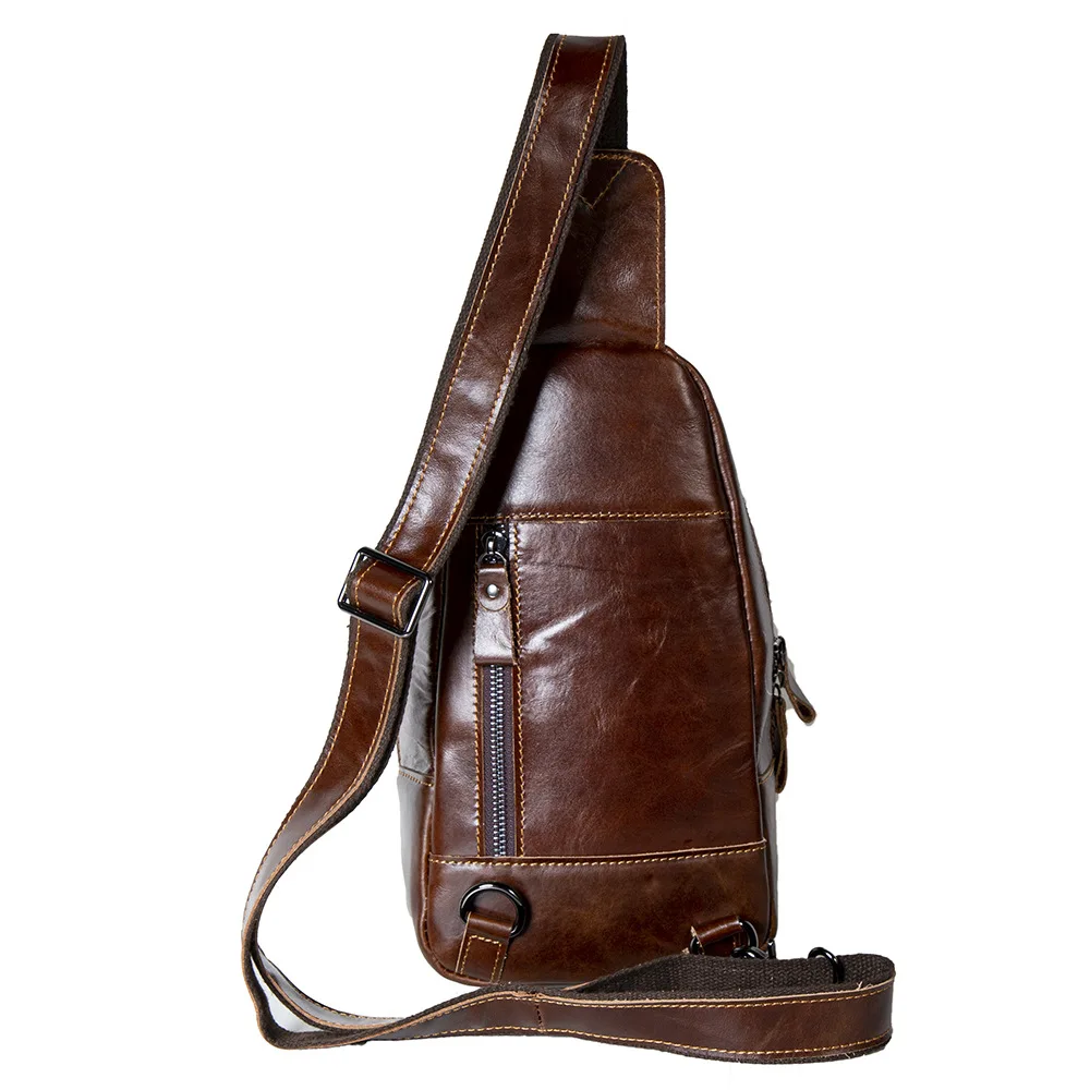 Stylish Genuine Leather Men's Chest Bag with Oil Wax Craftsmanship