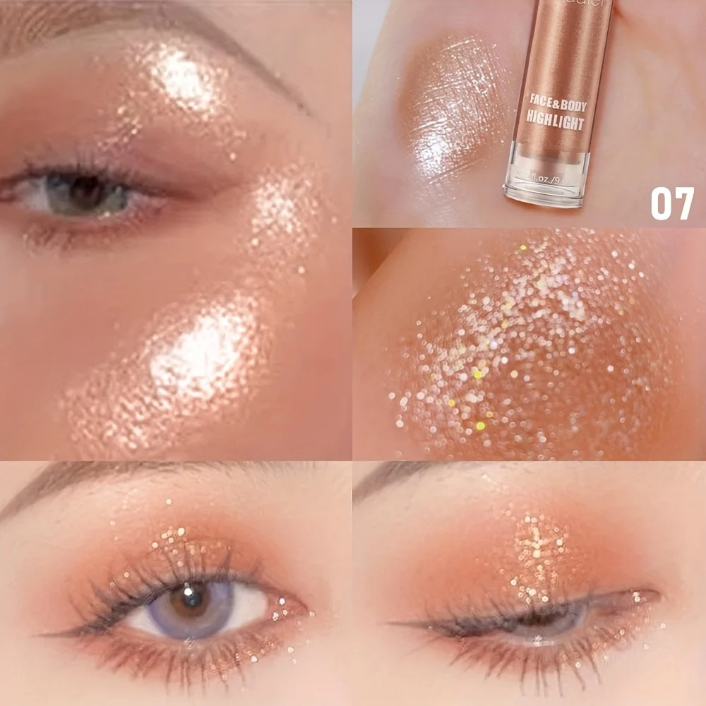 リキッド ハイライター - モイスト グリッター フォーミュラ、長持ちする高品質、きらめく仕上がりで顔の特徴を強調、メイクアップ