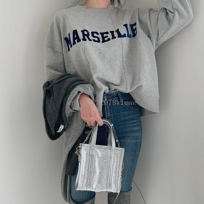 Korean Fashion Letter Print Hoodies Oversized Chic Women Round Neck Hoodie Casual Y2K High Street Winter Autumn Female Pullover