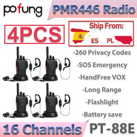 4PCS Pofung PT88E PMR446 Walkie Talkie 446.00625-446.19375MHz 1500mAh 16CH VOX Scanner USB-C Charger baofeng walkie talkie