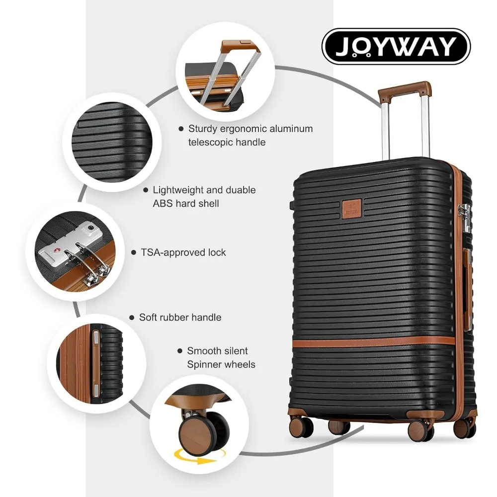 Juego de equipaje grande de 3 piezas con ruedas giratorias de 28 pulgadas, maleta liviana de carcasa dura, cerradura TSA, negro