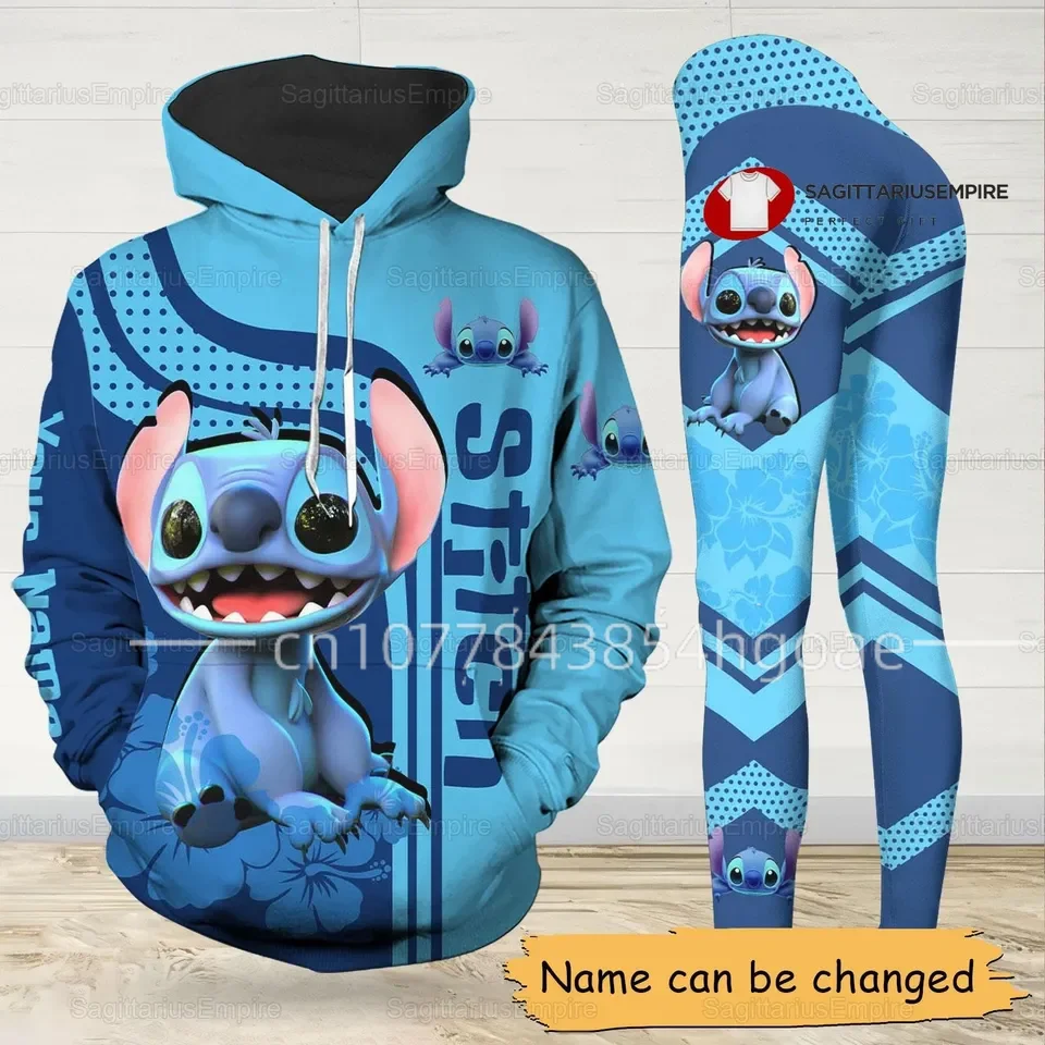 2024 New Stitch Hoodie Women\'s Hoodie Yoga Pants Set Disney Custom Name Yoga Hoodie Tights Fashion Sportswear