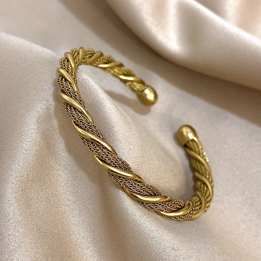 الكلاسيكية خمر الفولاذ المقاوم للصدأ المفتوحة الإسورة سوار للنساء الرجال الشرير مكتنزة مطلية بالذهب أساور امرأة هدية الكفة المعصم مجوهرات