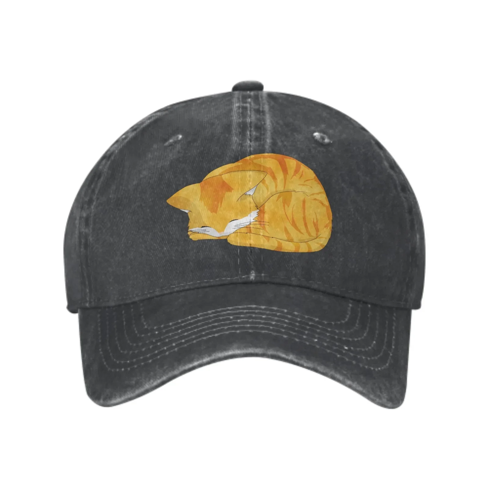 Sleeping Whiskers Cat Baseball Cap Adult Denim Hat Cotton Fashion Washed Cap Unisex Adjustable Outdoor Sports Daily