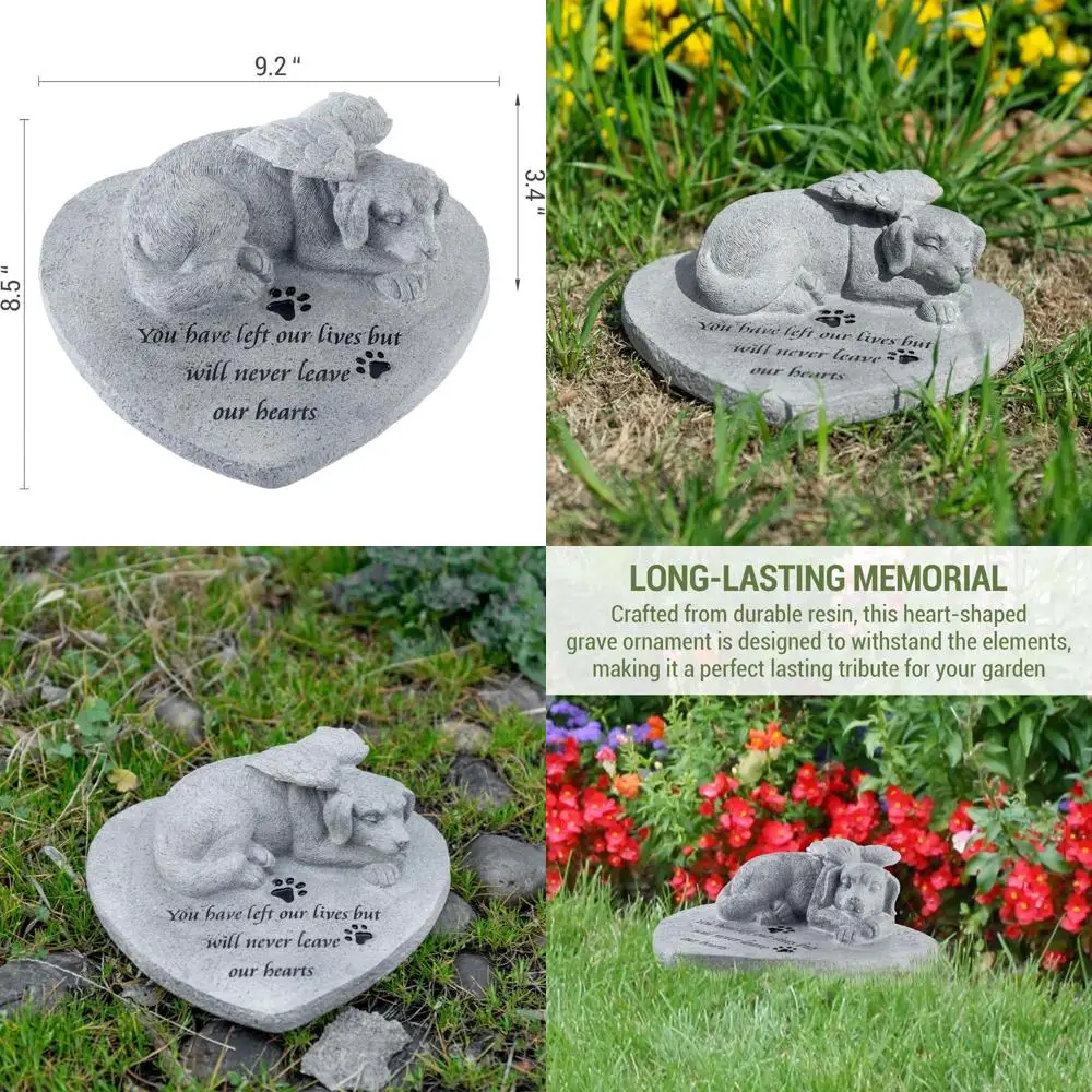 

MyGift 9-дюймовый смоляный знак памяти для домашних животных, уличный садовый камень, декоративная мемориальная табличка со скульптурой собачьего ангела, в любящем я