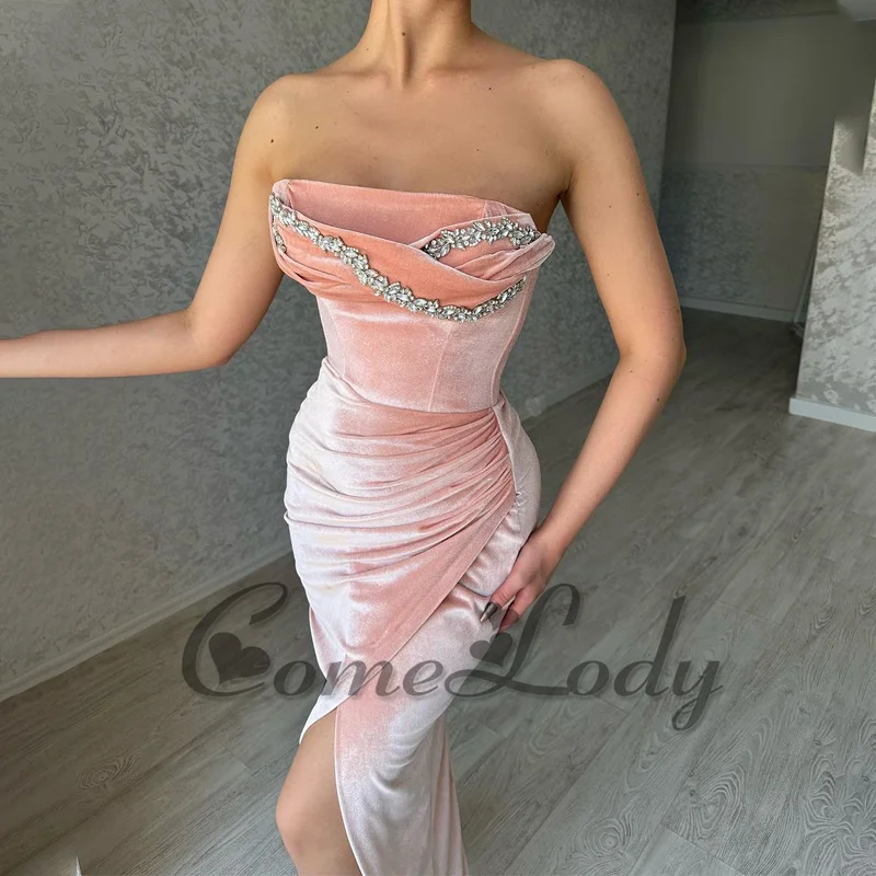 

Comelody Special Occasion Dresses Saudi Arabric Strapless Crystals Charming Side Slit Floor length Abendkleider Drop Shipping