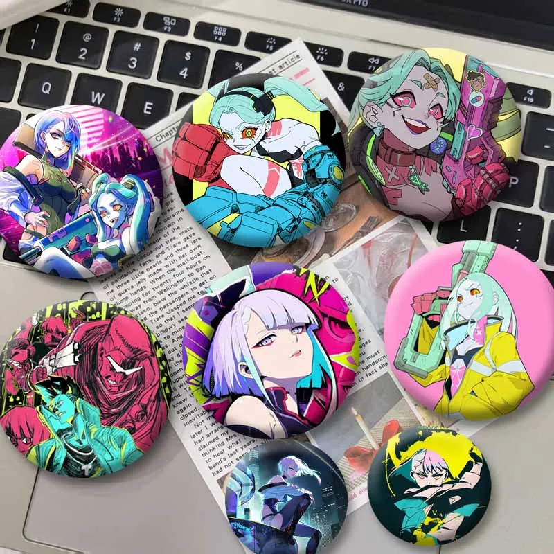 Lucyna Kushinada Rebecca Exquisite Cartoon Lapel Pins Round Snap-in Badge Anime Figure Brooch Backpack Accessories Jewelry Gifts