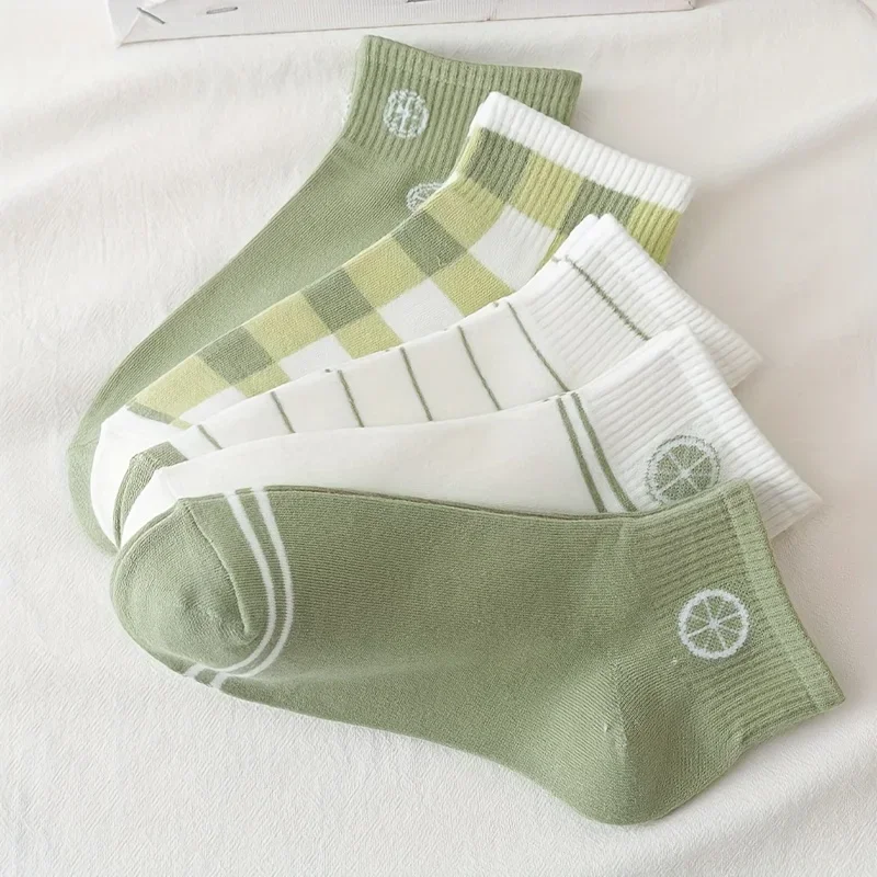 

5 пар женских носков в полоску и клетку, легкие универсальные короткие чулки и чулочно-мягкая дышащая обувь для повседневной носки