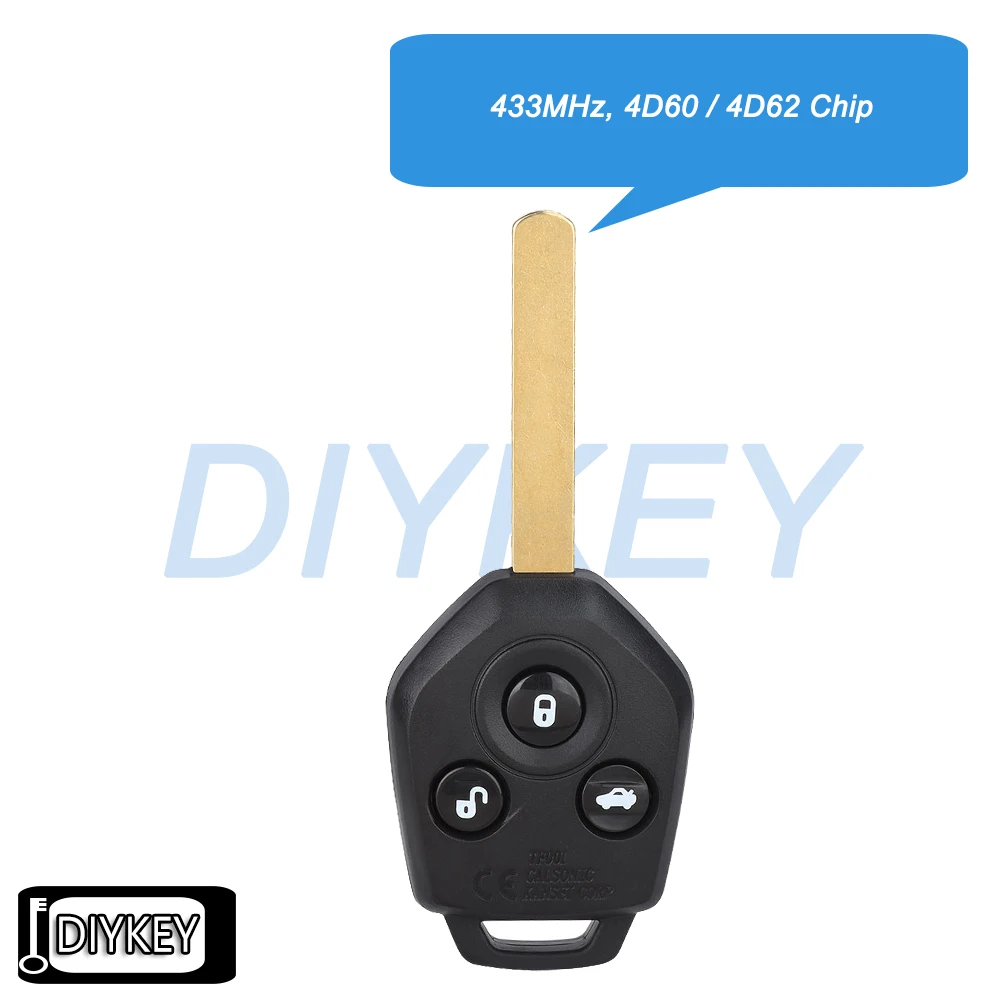 3 Buttons Remote Car Key Fob 433MHz 4D60 / 4D62 Chip for Subaru Forester Outback Legacy 2008 2009 2010 2012 2013 2014 88049SC000
