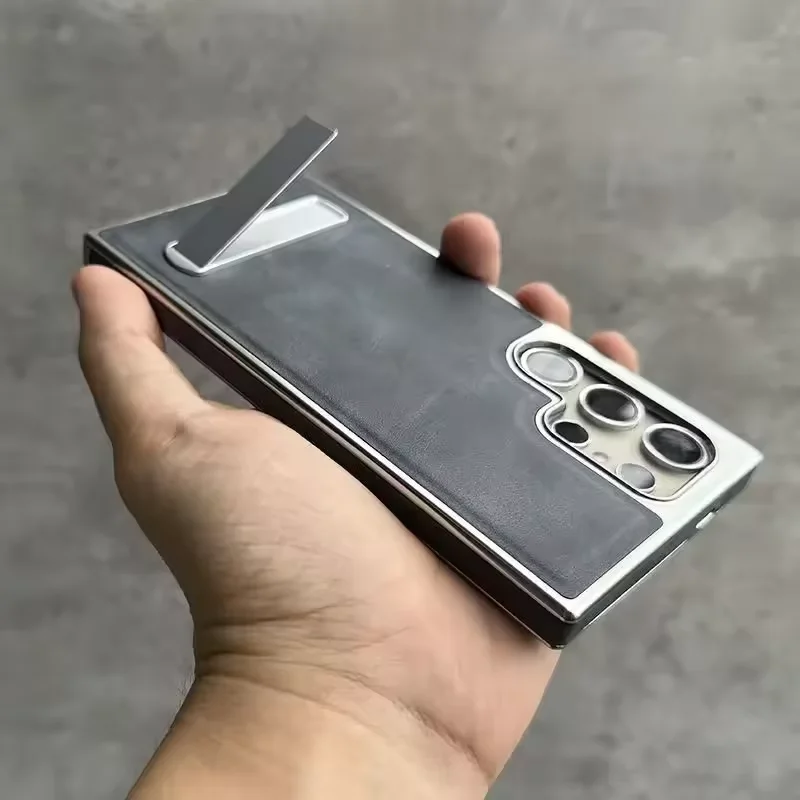Etui na telefon z ekoskóry PU w stylu biznesowym z funkcją podstawki do Samsung Galaxy S25 S24 Ultra S22 Plus S23 FE, składana podstawka, obudowa PC — zdjęcie produktu 5